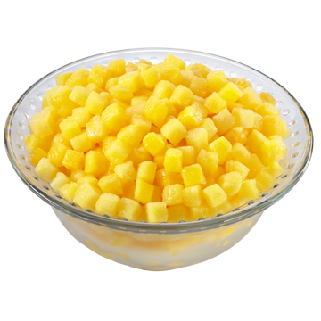 Vibrant fresh fruit bowl featuring juicy, diced pineapple in a decorative glass dish.