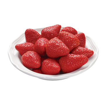 Fresh, juicy strawberries in a white bowl, perfect for summer desserts and healthy snacking.