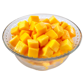 Fresh mango cubes in a glass bowl, perfect for salads and healthy snacks.